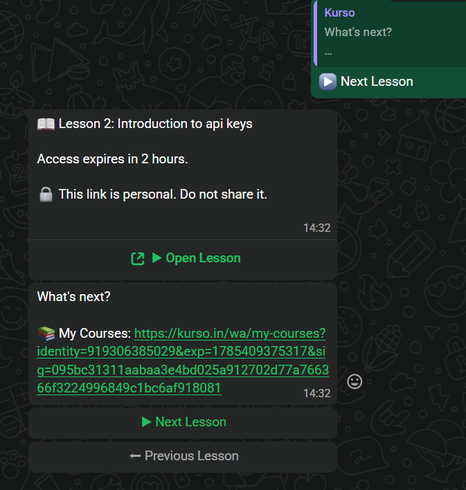 Whatsapp chat in our kurso bot